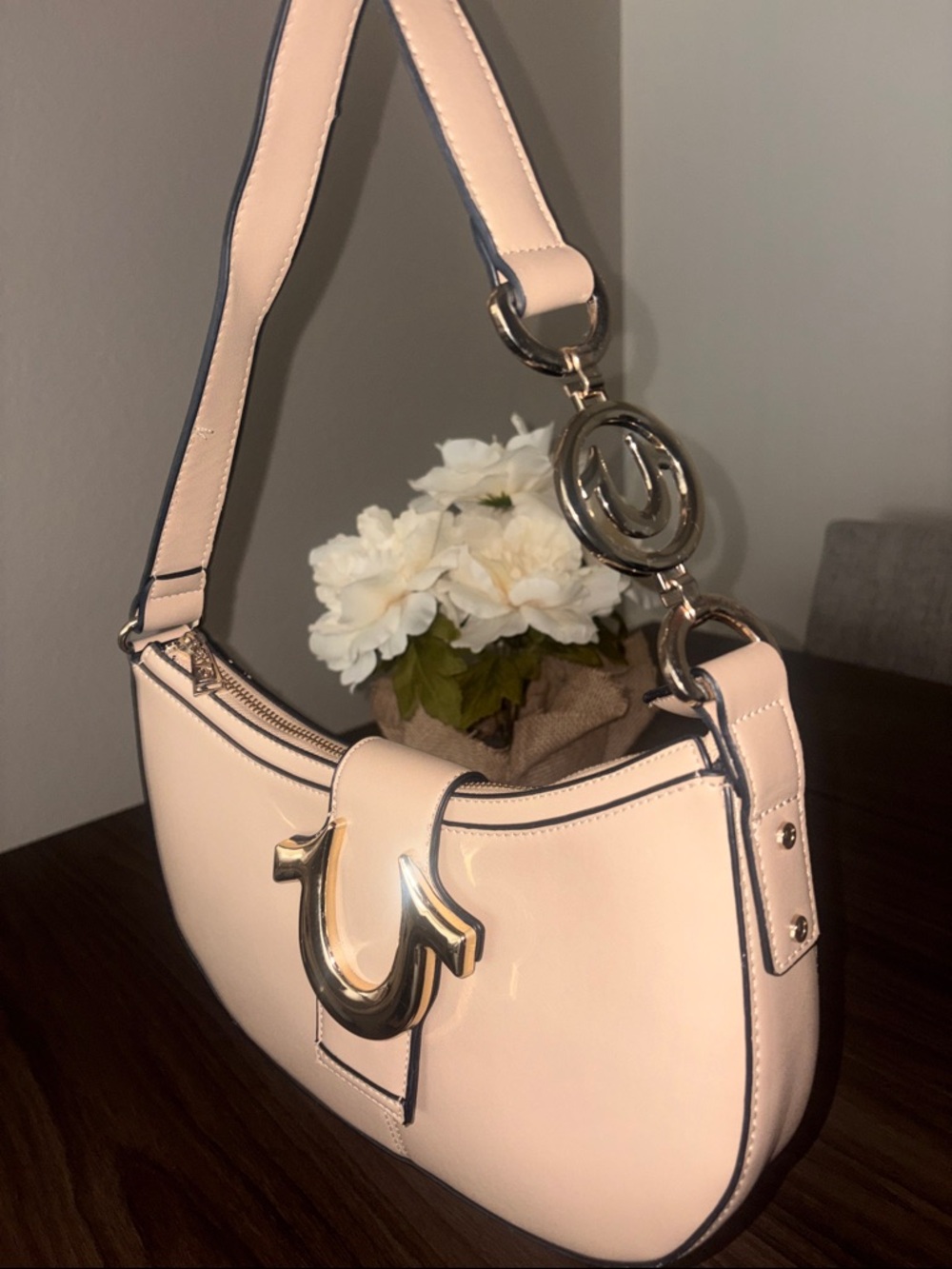 True Religion Creamed ✨ Shoulder Bag with Gold Hardware